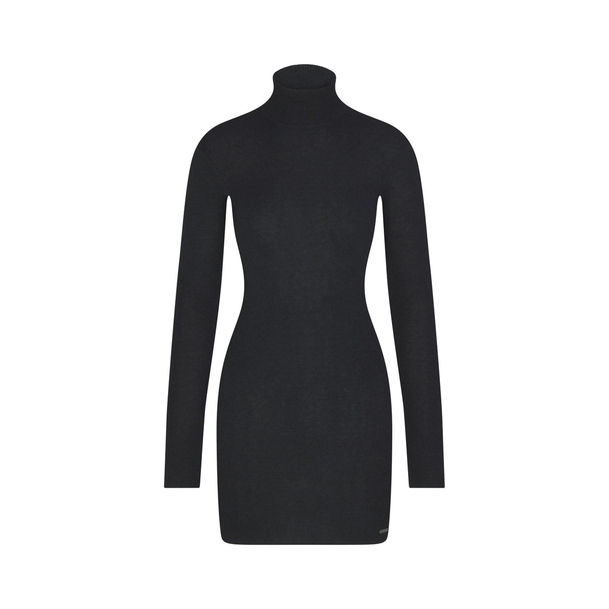 ESSENTIAL SWEATERS MOCK NECK MINI DRESS | ONYX FLAT ON A WHITE BACKGROUND | FLT