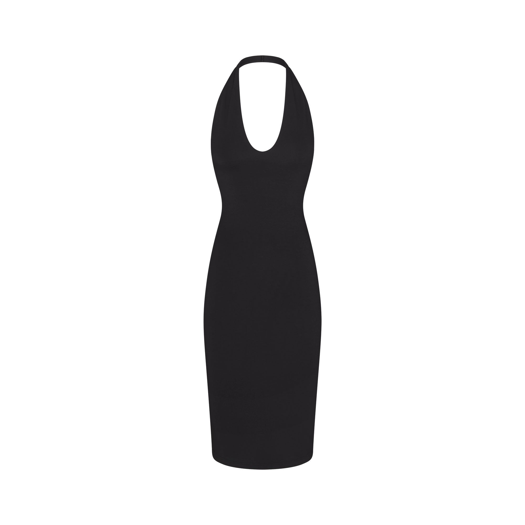 SMOOTH LAYERS HALTER MIDI DRESS | OBSIDIAN FLAT ON A WHITE BACKGROUND | FLT
