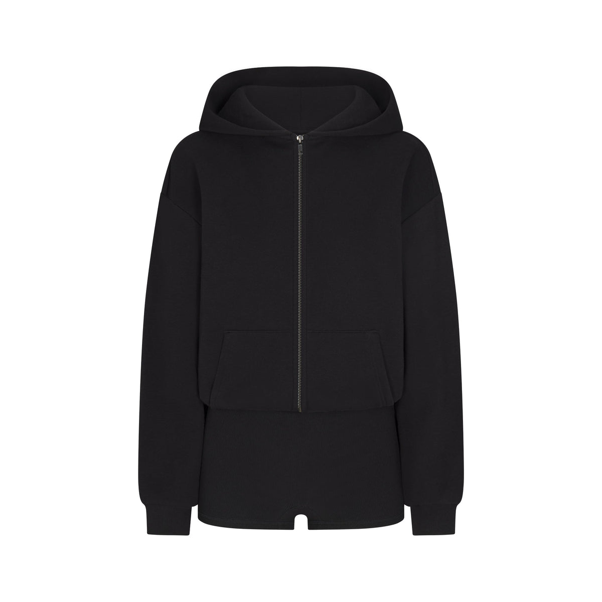 COTTON FLEECE ZIP UP ONESIE | ONYX FLAT ON A WHITE BACKGROUND | FLT