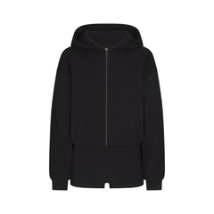 COTTON FLEECE ZIP UP ONESIE | ONYX FLAT ON A WHITE BACKGROUND | FLT
