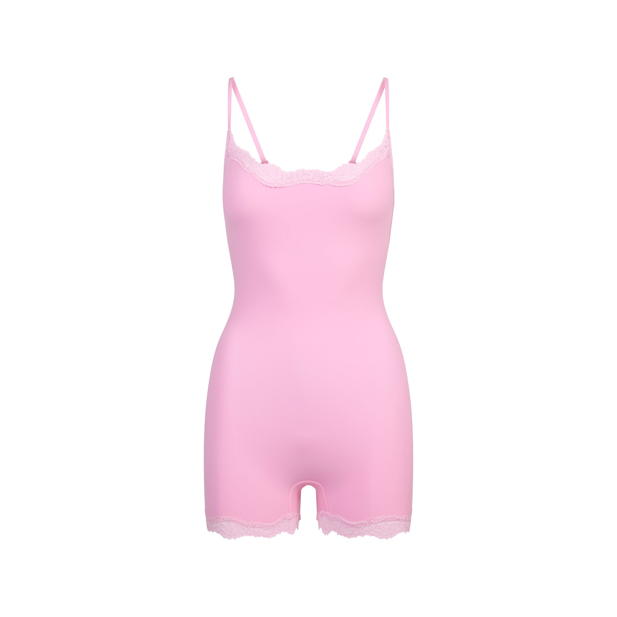 FITS EVERYBODY LACE ONESIE | BUBBLE GUM TONAL FLAT ON A WHITE BACKGROUND | FLT