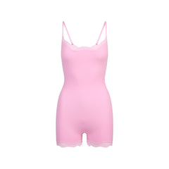 FITS EVERYBODY LACE ONESIE | BUBBLE GUM TONAL FLAT ON A WHITE BACKGROUND | FLT