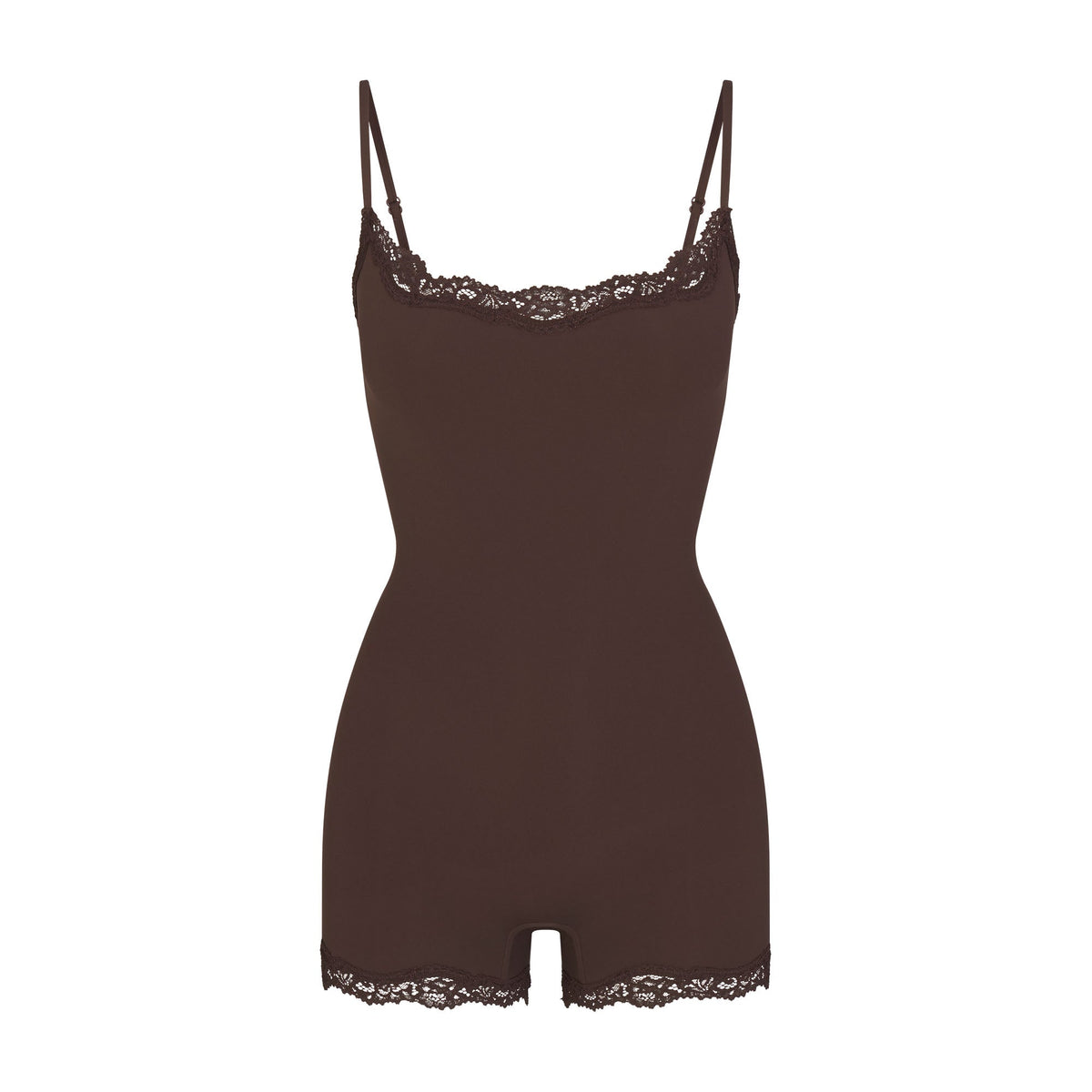 FITS EVERYBODY LACE ONESIE | ESPRESSO FLAT ON A WHITE BACKGROUND | FLT
