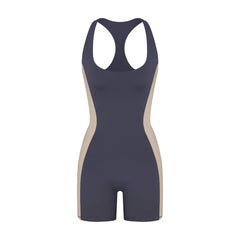 NikeSKIMS MATTE AND SHINE RACERBACK 5" ONE PIECE | DEEP ROYAL/STONE FLAT ON A WHITE BACKGROUND | FLT