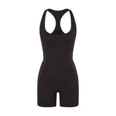NikeSKIMS MATTE AND SHINE RACERBACK 5" ONE PIECE | OBSIDIAN/IGNEOUS FLAT ON A WHITE BACKGROUND | FLT