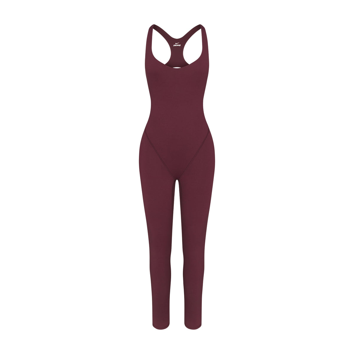 NikeSKIMS MATTE RACER LONG ONESIE | CURRANT FLAT ON A WHITE BACKGROUND | FLT