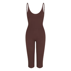 SMOOTH LAYERS CAPRI CATSUIT | COCOA FLAT ON A WHITE BACKGROUND | FLT