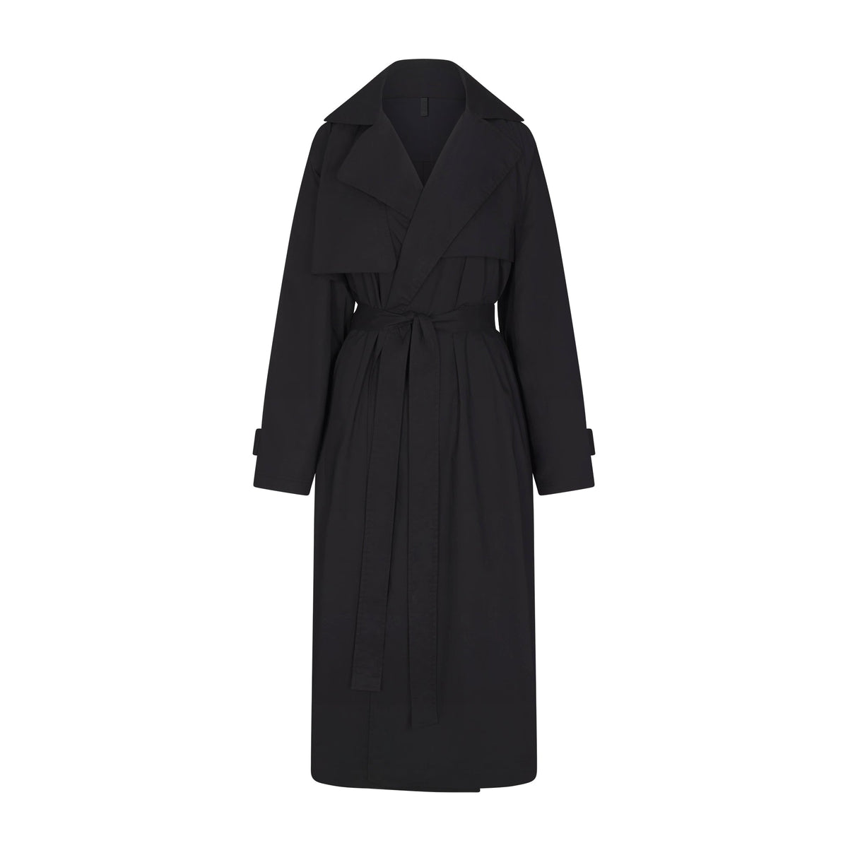 WOVEN COTTON OVERSIZED TRENCH COAT | ONYX FLAT ON A WHITE BACKGROUND | FLT