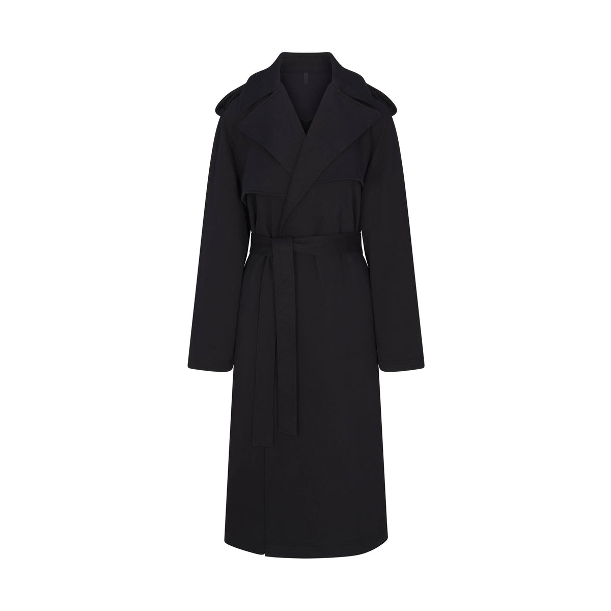 BOYFRIEND FLEECE TRENCH COAT | ONYX FLAT ON A WHITE BACKGROUND | FLT