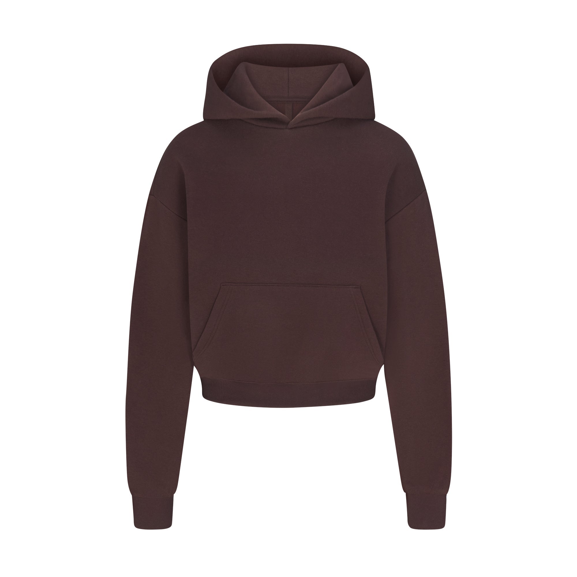COTTON FLEECE CROPPED HOODIE | ESPRESSO FLAT ON A WHITE BACKGROUND | FLT