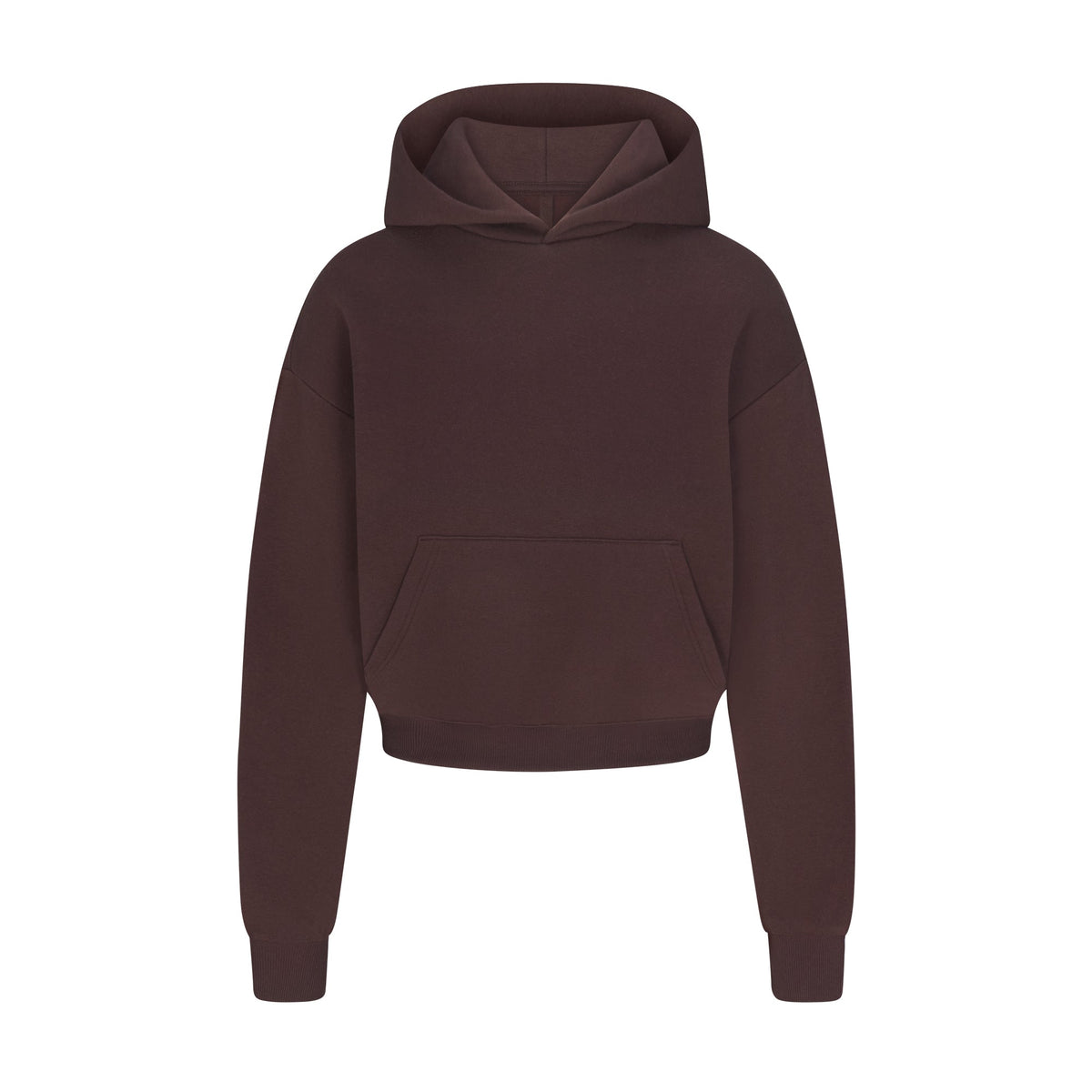 COTTON FLEECE CROPPED HOODIE | ESPRESSO FLAT ON A WHITE BACKGROUND | FLT