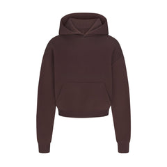 COTTON FLEECE CROPPED HOODIE | ESPRESSO FLAT ON A WHITE BACKGROUND | FLT