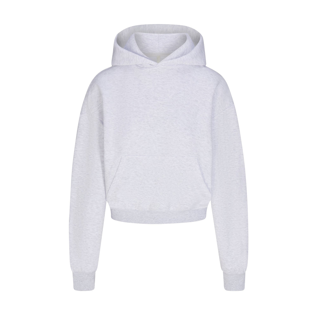COTTON FLEECE CROPPED HOODIE | LIGHT HEATHER GREY FLAT ON A WHITE BACKGROUND | FLT