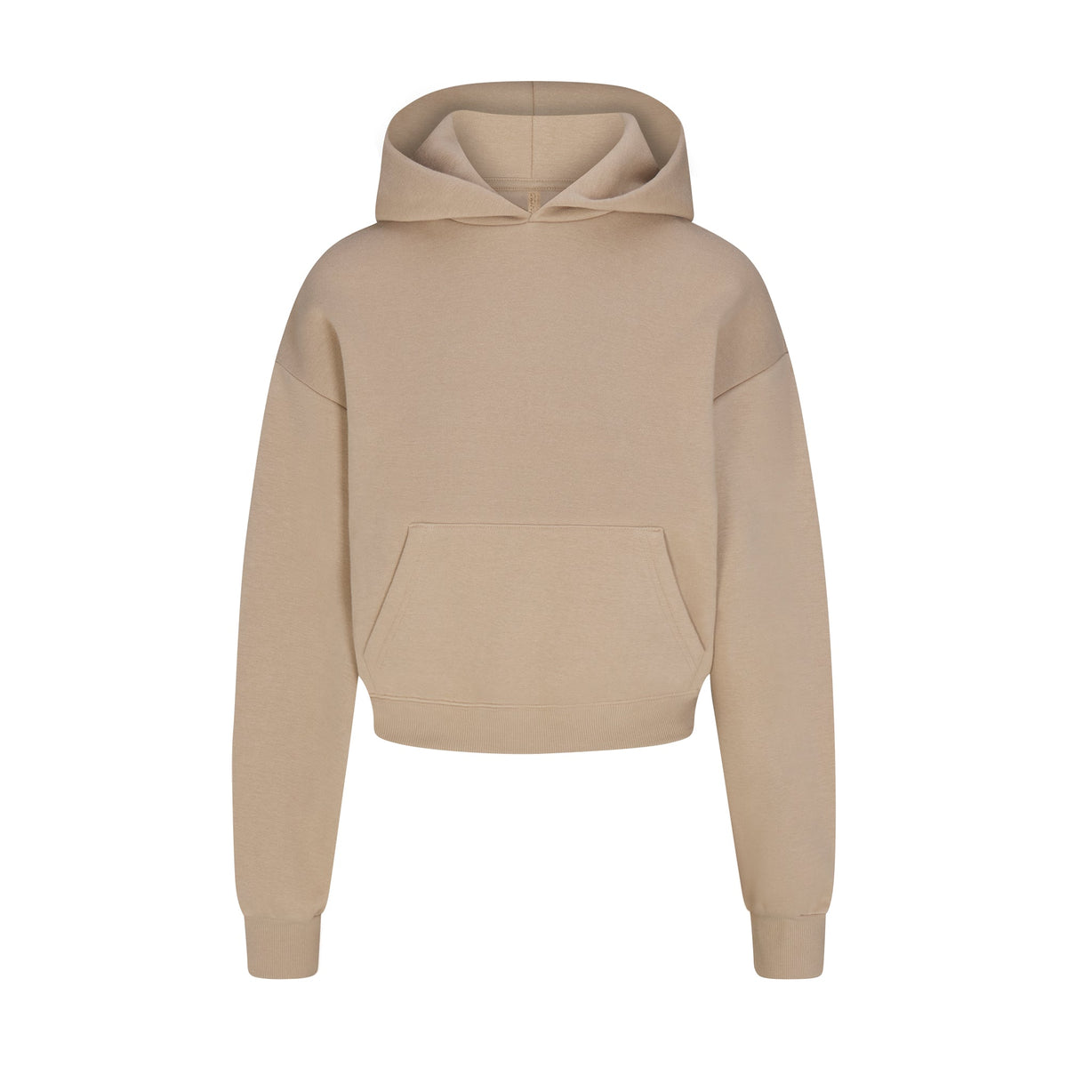 COTTON FLEECE CROPPED HOODIE | LATTE FLAT ON A WHITE BACKGROUND | FLT