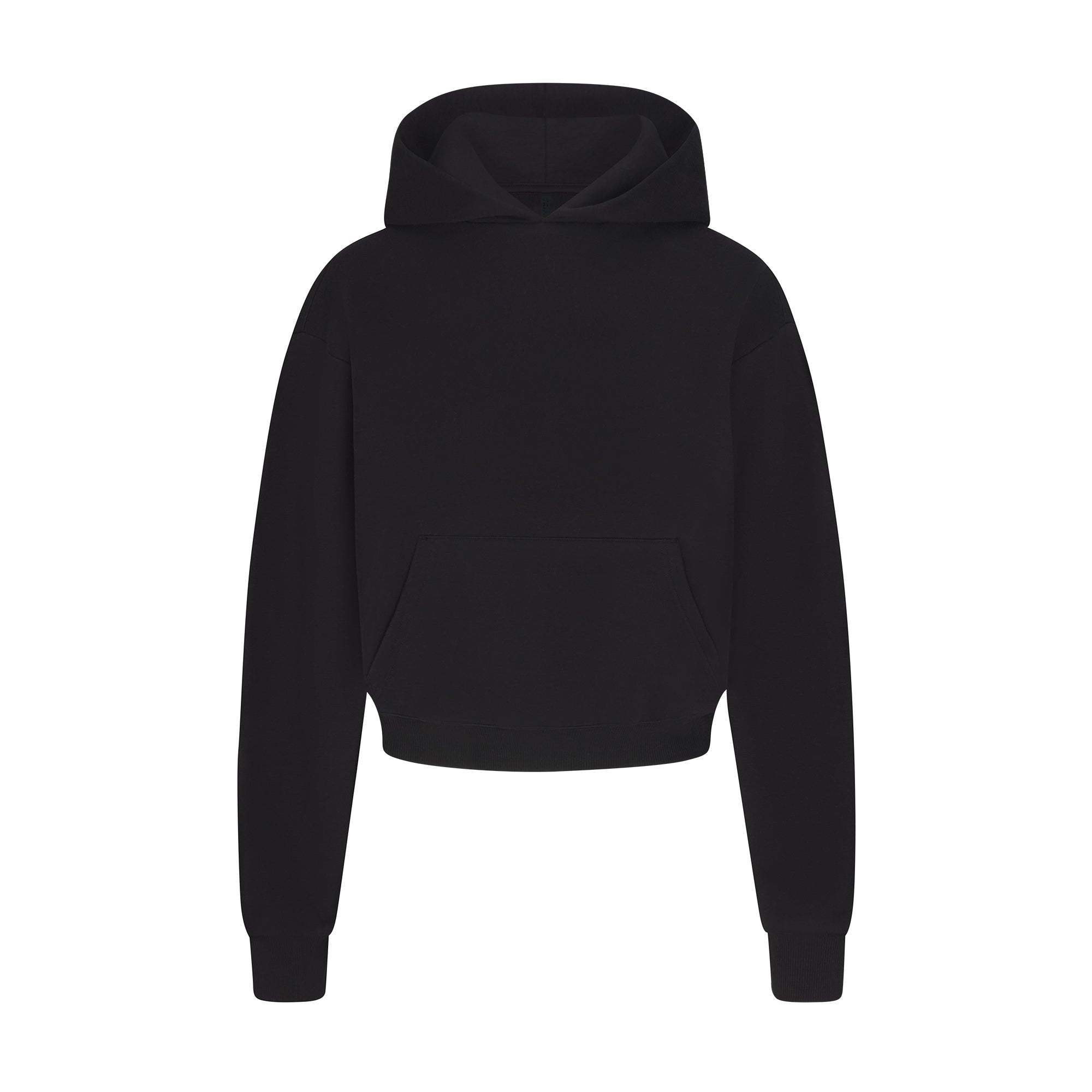 COTTON FLEECE CROPPED HOODIE | ONYX FLAT ON A WHITE BACKGROUND | FLT