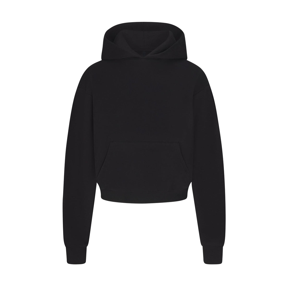 COTTON FLEECE CROPPED HOODIE | ONYX FLAT ON A WHITE BACKGROUND | FLT