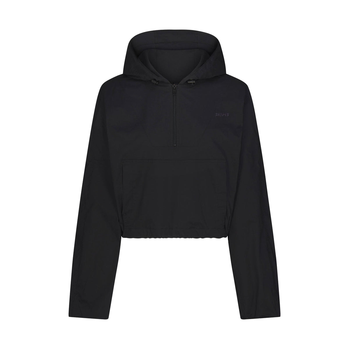 WOVEN COTTON HALF ZIP PULLOVER | ONYX FLAT ON A WHITE BACKGROUND | FLT