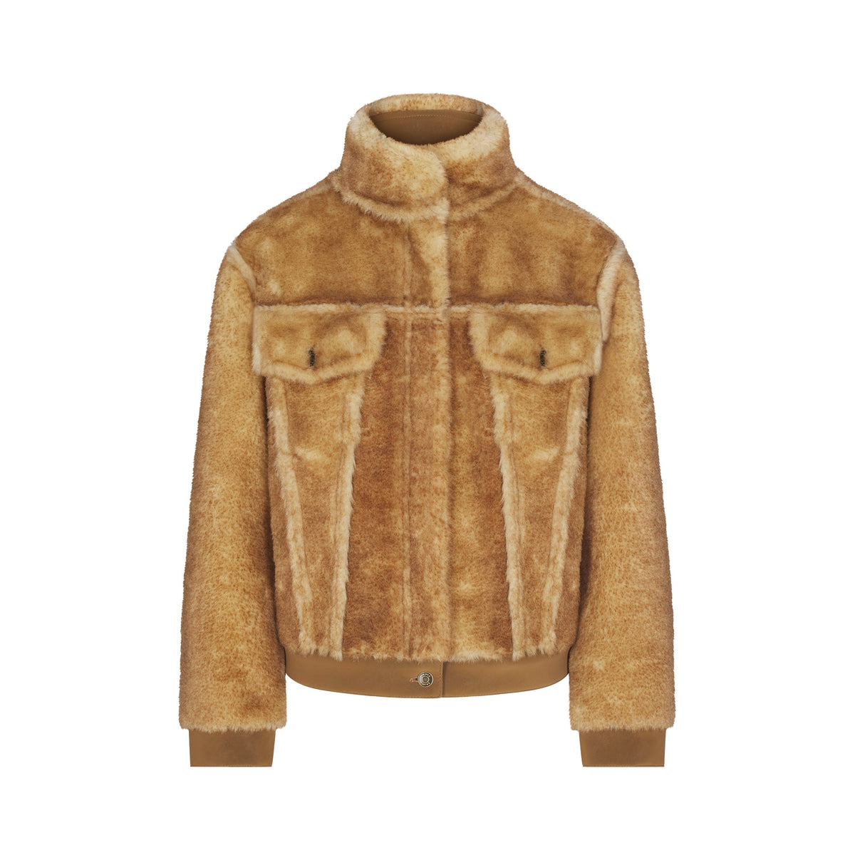 FAUX SHEARLING JACKET | TOASTED LATTE & LAYS FLAT ON A WHITE BACKGROUND | FLT