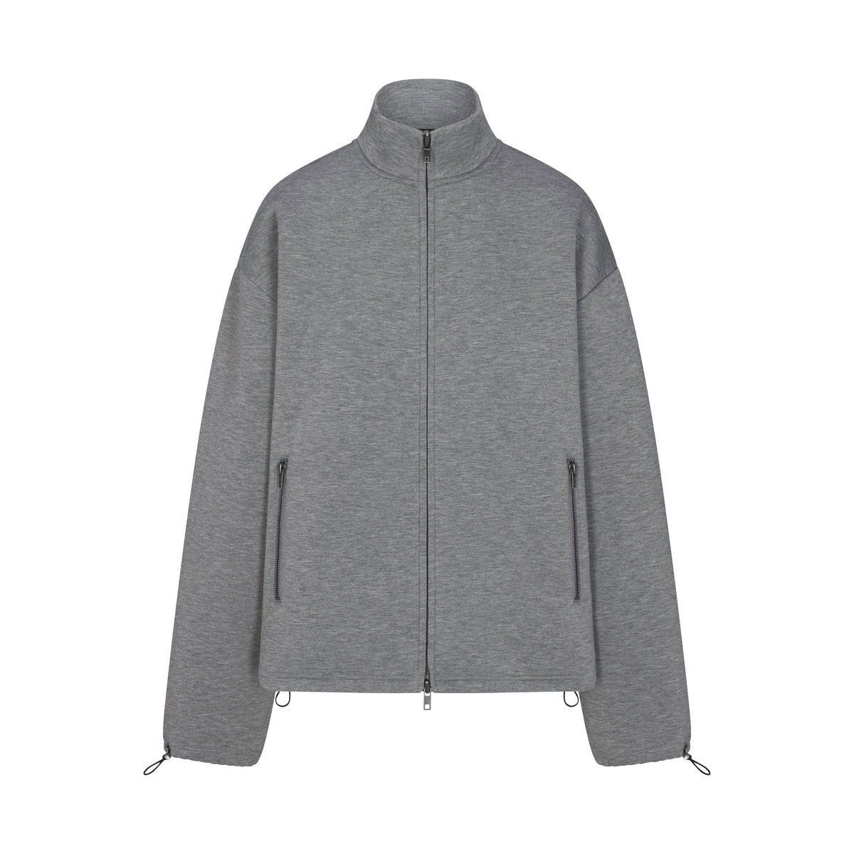 NEOPRENE OUTERWEAR OVERSIZED MOCK NECK JACKET | DARK HEATHER GREY FLAT ON A WHITE BACKGROUND | FLT