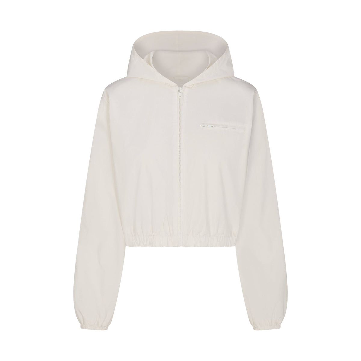 WOVEN COTTON CROPPED ZIP UP JACKET | EGRET FLAT ON A WHITE BACKGROUND | FLT