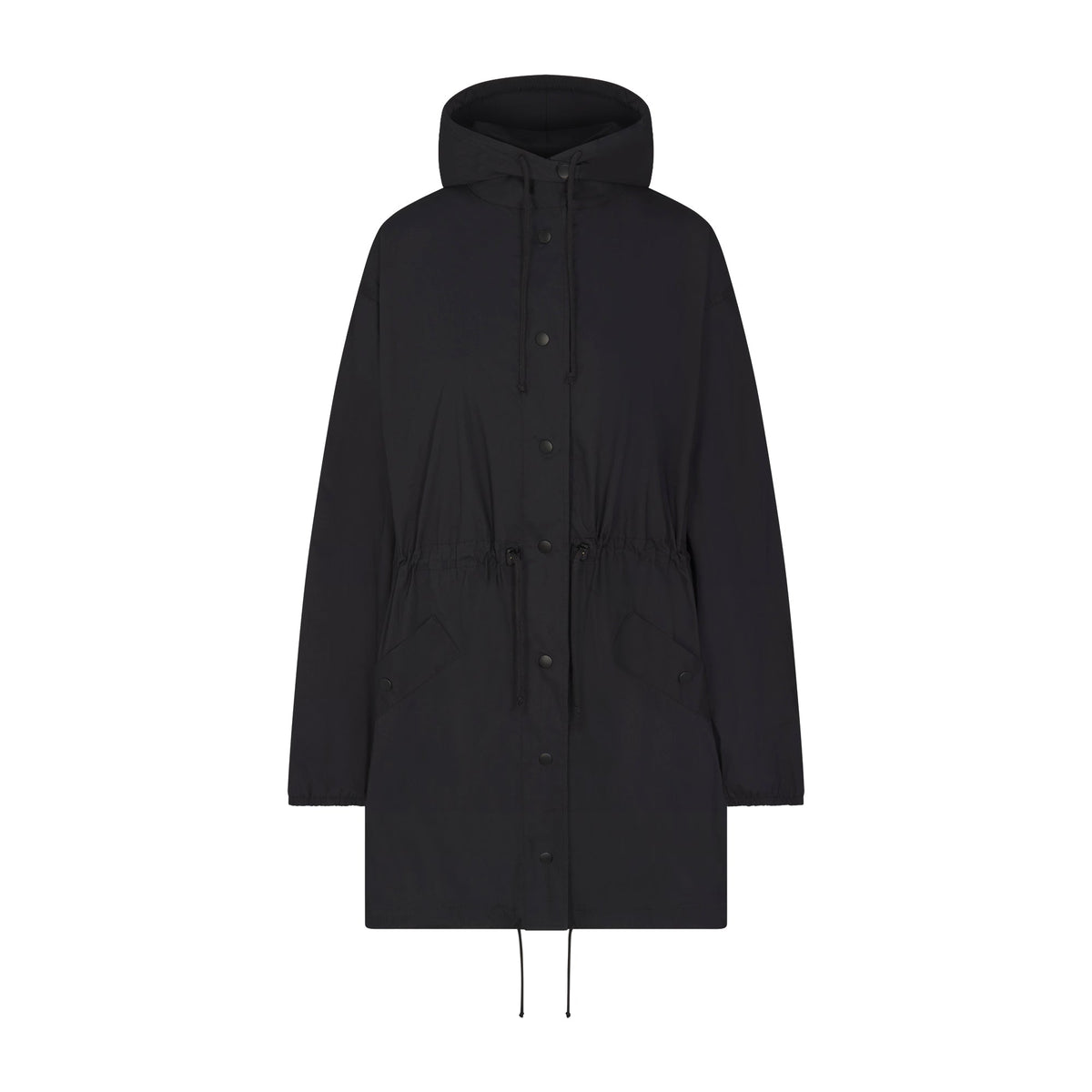 WOVEN COTTON OVERSIZED ANORAK | ONYX FLAT ON A WHITE BACKGROUND | FLT