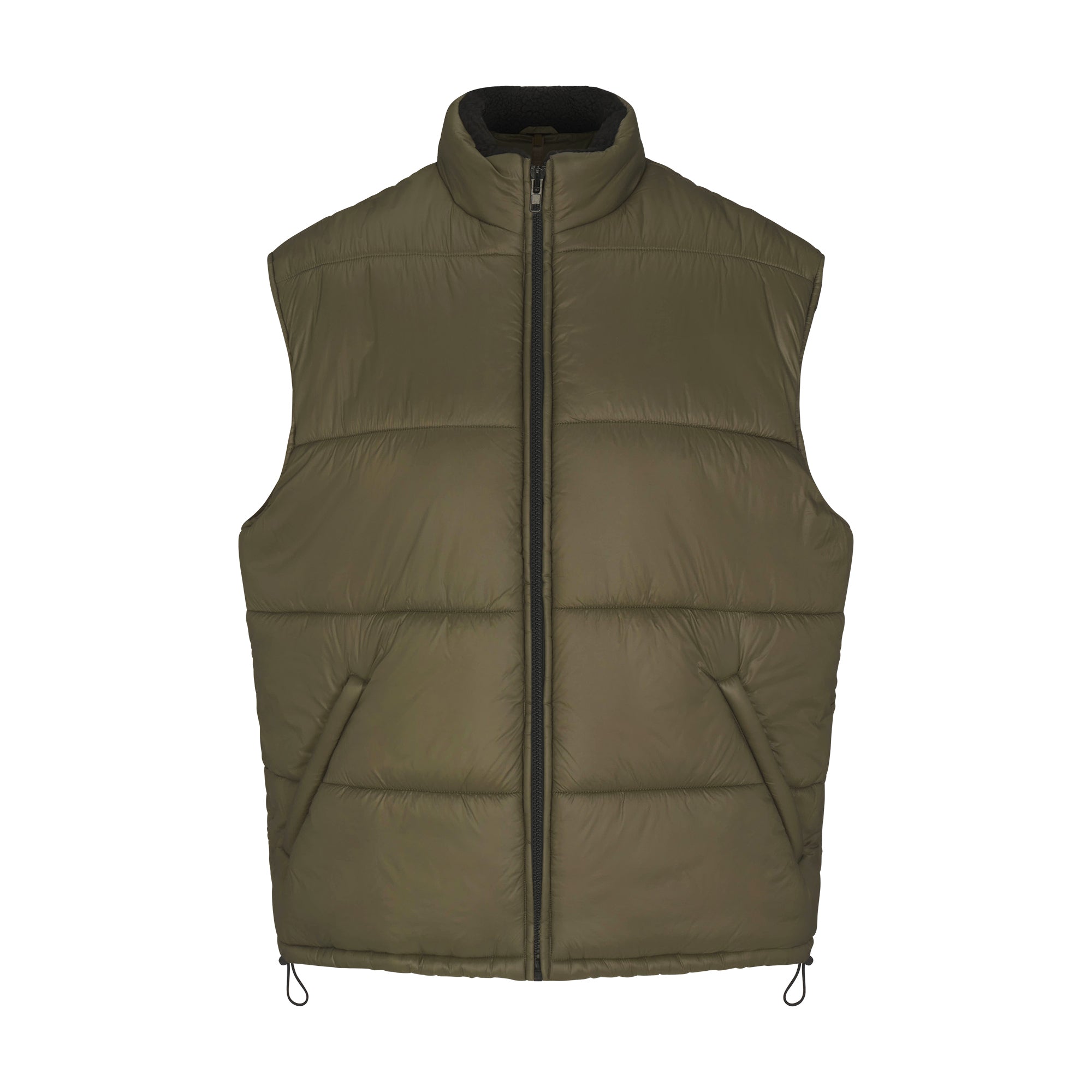 LIGHTWEIGHT PUFFER OVERSIZED VEST | OLIVE FLAT ON A WHITE BACKGROUND | FLT