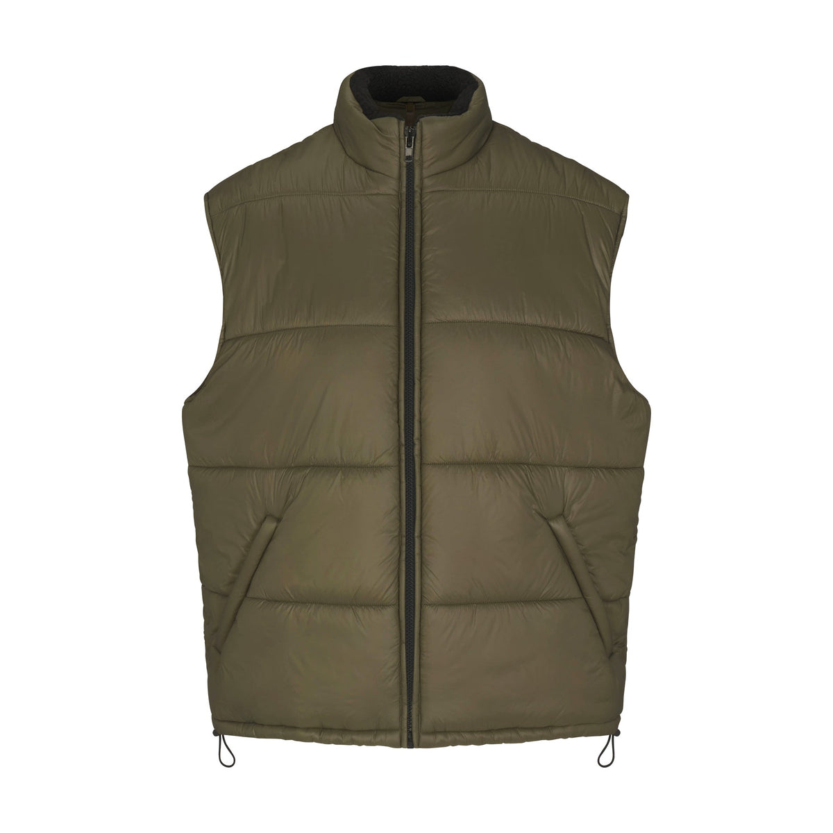 LIGHTWEIGHT PUFFER OVERSIZED VEST | OLIVE FLAT ON A WHITE BACKGROUND | FLT