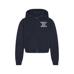 BOYFRIEND FLEECE ZIP UP HOODIE | NAVY HIDDEN HILLS FLAT ON A WHITE BACKGROUND | FLT