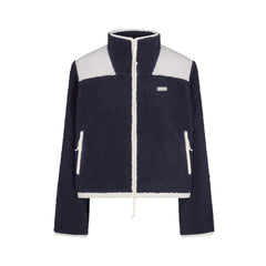TEDDY BOXY ZIP UP JACKET | NAVY & LAYS FLAT ON A WHITE BACKGROUND | FLT