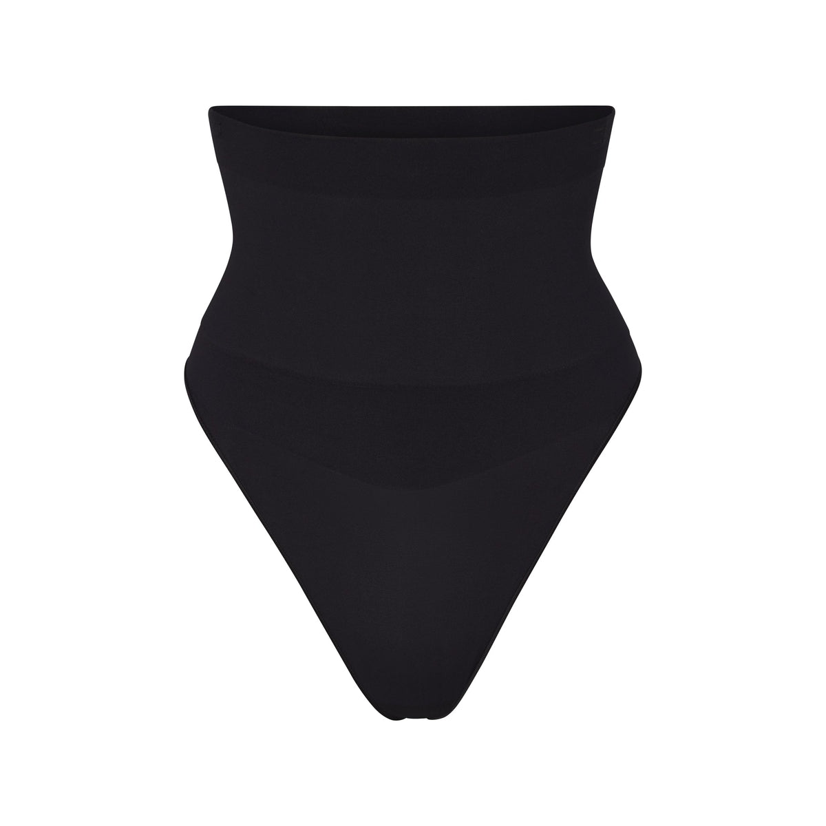 CORE CONTROL HIGH-WAISTED THONG | ONYX (SHAPEWEAR THONGS, SHAPEWEAR) LAYS FLAT ON A WHITE BACKGROUND | FLT