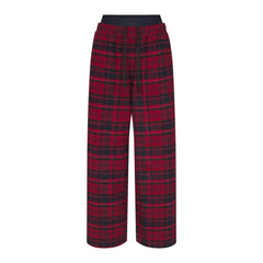 OUTDOOR FLANNEL OVERSIZED DOUBLE WAISTBAND PANT | MERLOT CABIN PLAID & LAYS FLAT ON A WHITE BACKGROUND | FLT