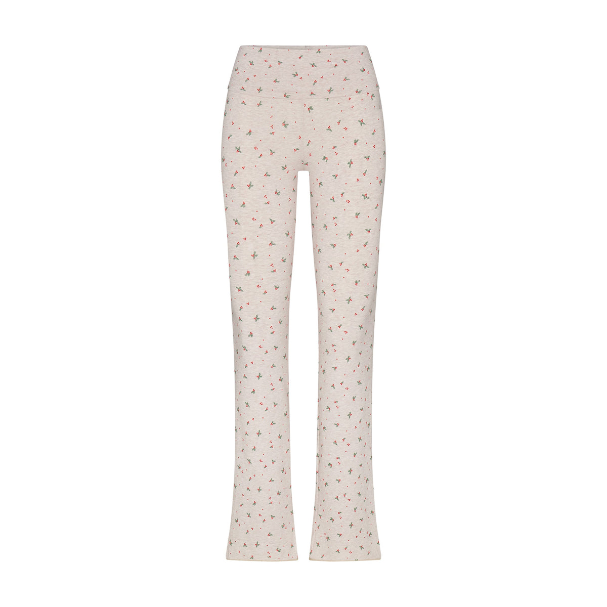COTTON JERSEY FOLDOVER PANT | OATMEAL HEATHER HOLLY PRINT FLAT ON A WHITE BACKGROUND | FLT