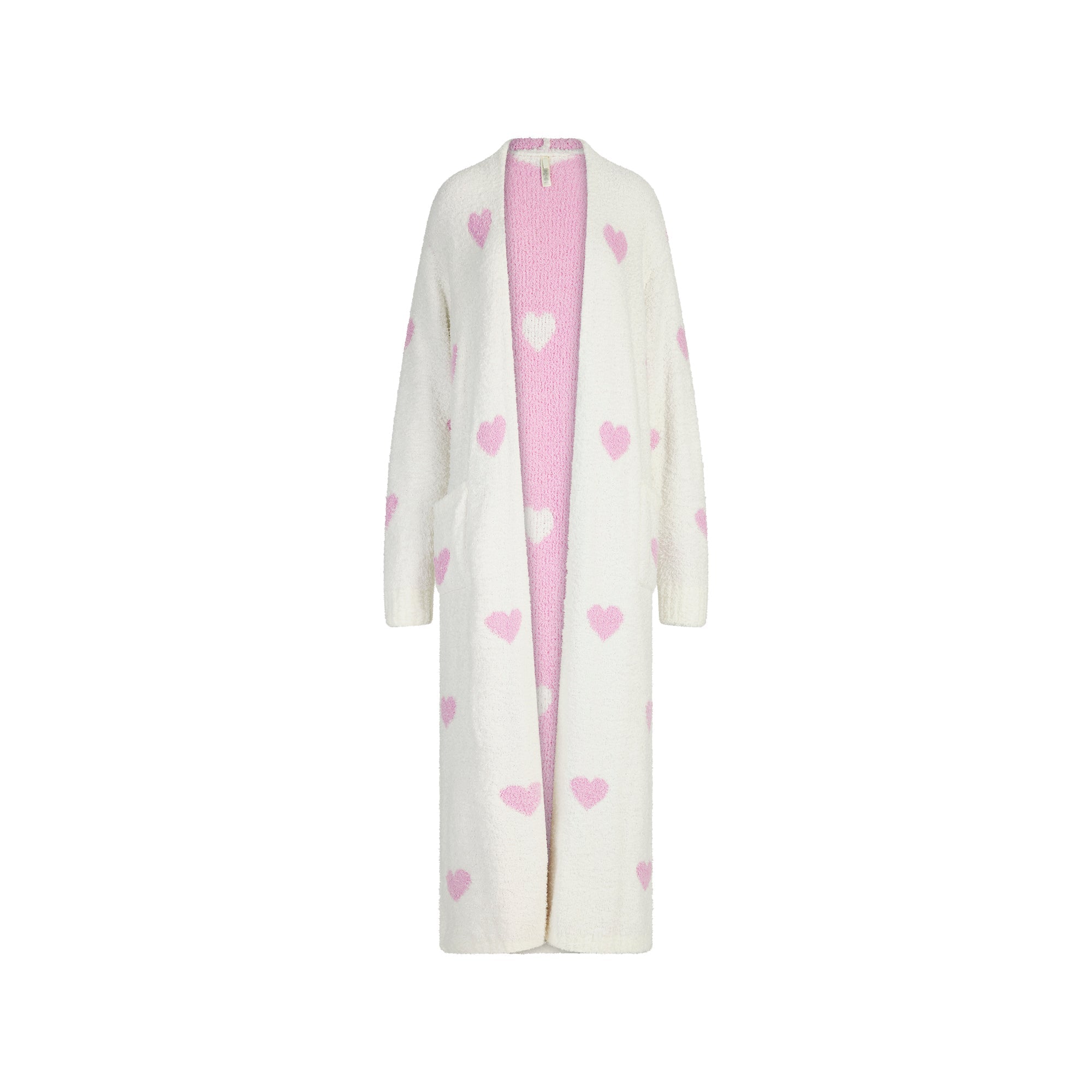COZY KNIT UNISEX ROBE | IVORY SPACED HEARTS FLAT ON A WHITE BACKGROUND