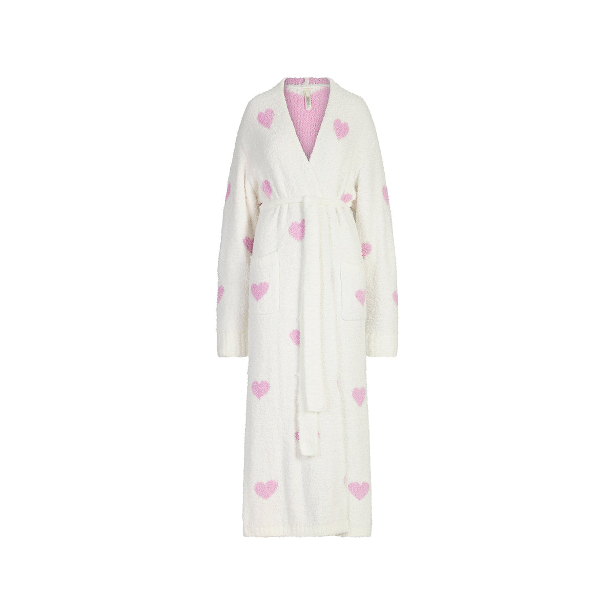 COZY KNIT UNISEX ROBE | IVORY SPACED HEARTS FLAT ON A WHITE BACKGROUND | FLT