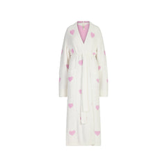 COZY KNIT UNISEX ROBE | IVORY SPACED HEARTS FLAT ON A WHITE BACKGROUND | FLT