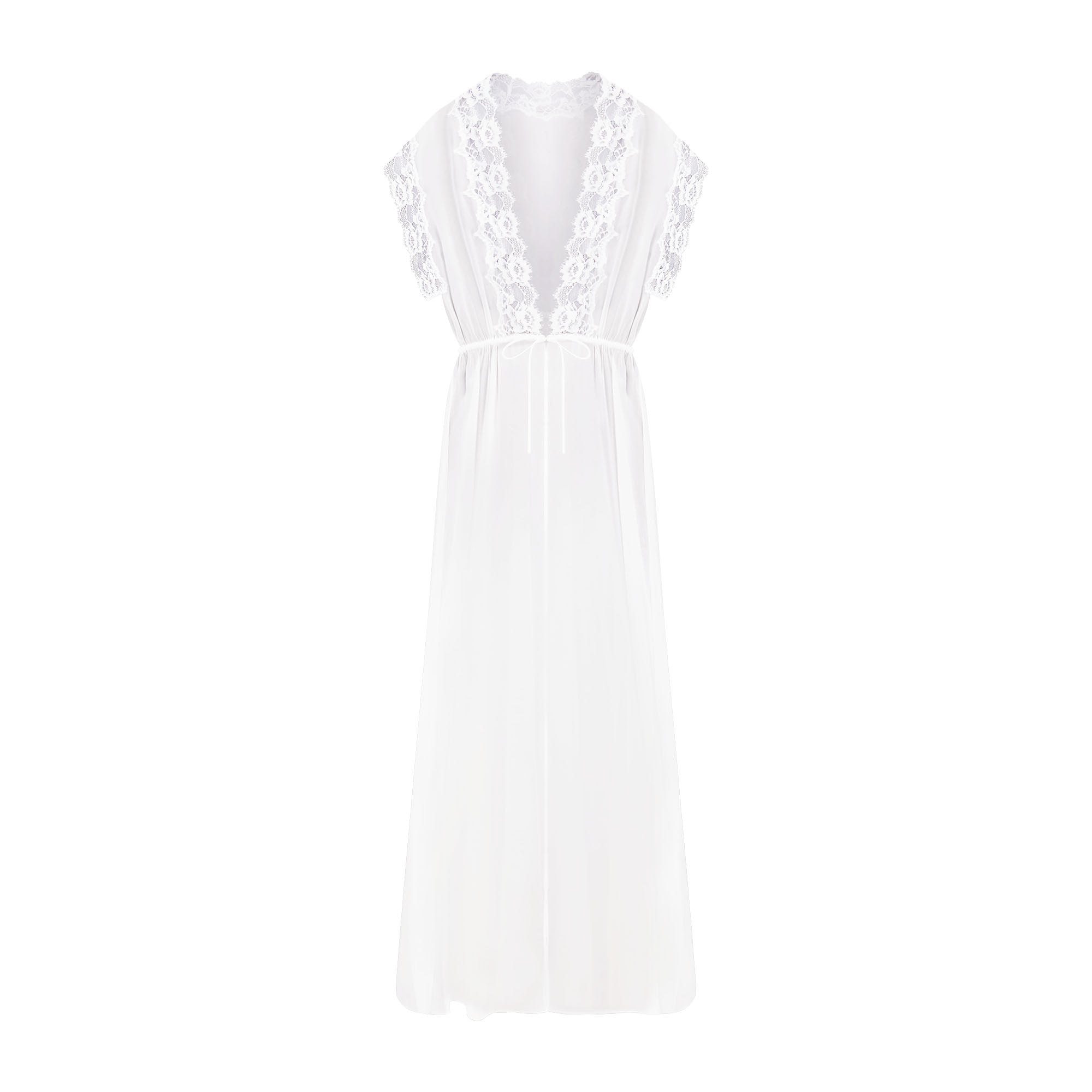 SKIMS ROMANCE LONG ROBE | IVORY LAYS FLAT ON A WHITE BACKGROUND | FLT 