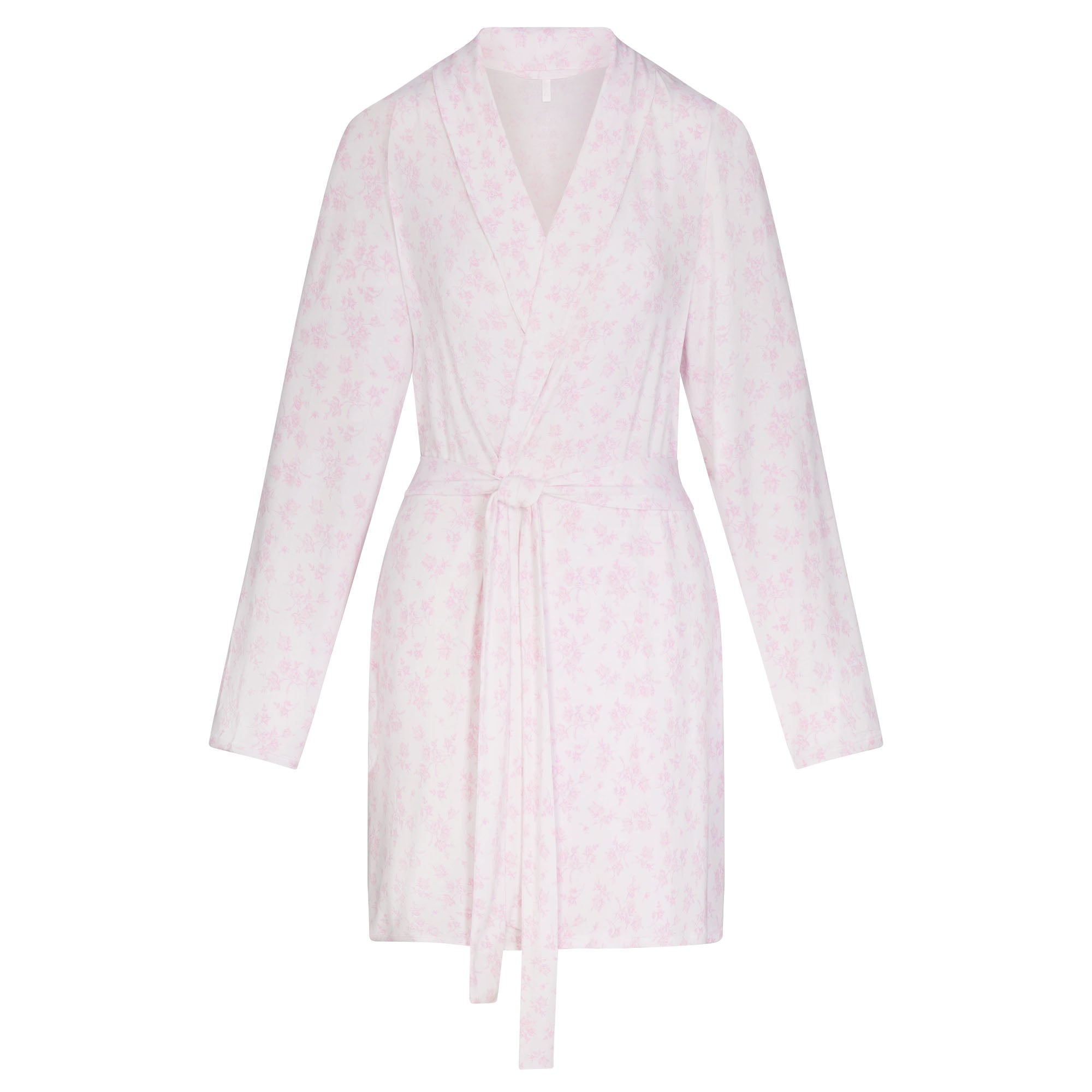 SKIMS SLEEP SHORT ROBE | SNOW DELICATE FLORAL PRINT FLAT ON A WHITE BACKGROUND | FLT