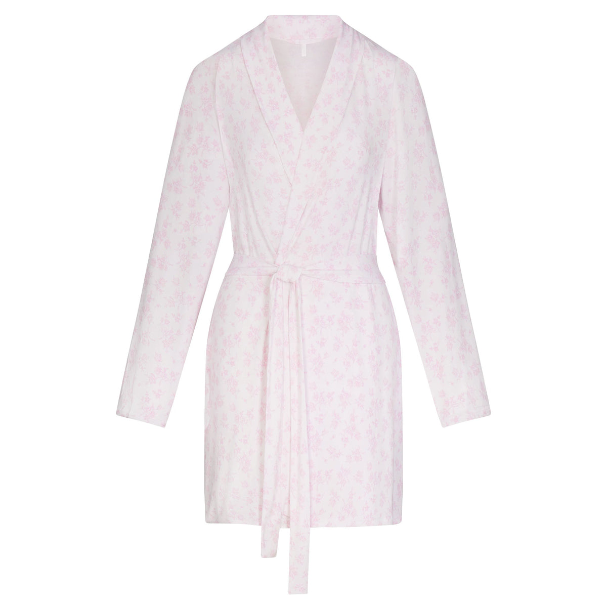 SKIMS SLEEP SHORT ROBE | SNOW DELICATE FLORAL PRINT FLAT ON A WHITE BACKGROUND | FLT