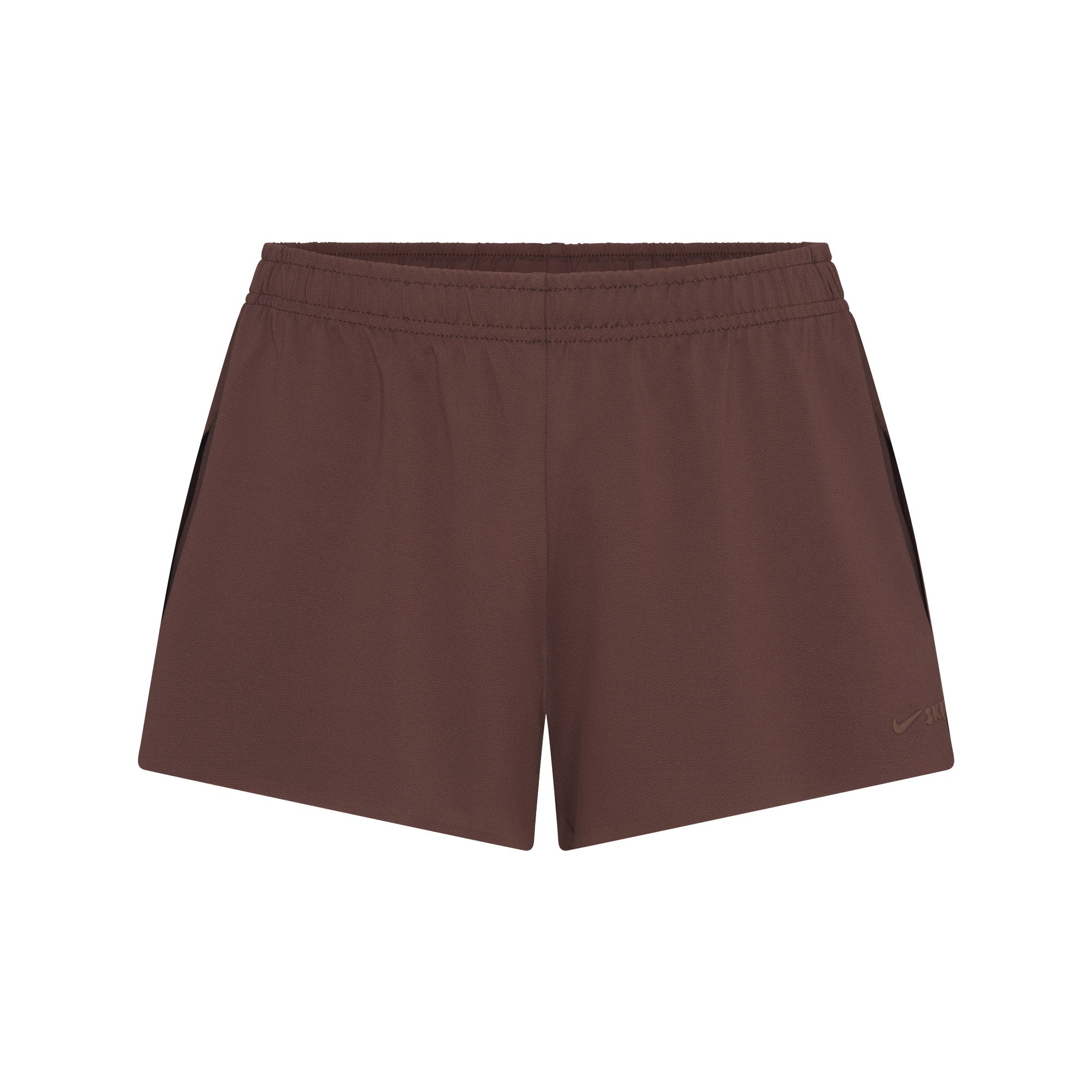 NikeSKIMS AIRY MINI SHORT | DARK SEPIA FLAT ON A WHITE BACKGROUND | FLT