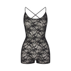 STRETCH LACE LOW BACK ONESIE | SOOT FLAT ON A WHITE BACKGROUND | FLT