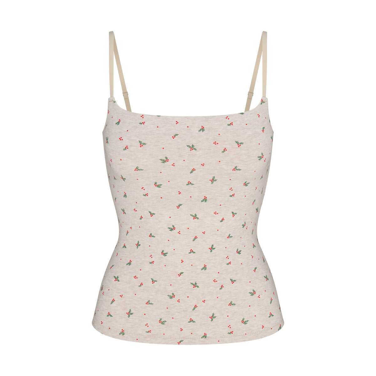 COTTON JERSEY CAMI | OATMEAL HEATHER HOLLY PRINT FLAT ON A WHITE BACKGROUND | FLT