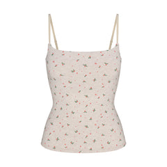 COTTON JERSEY CAMI | OATMEAL HEATHER HOLLY PRINT FLAT ON A WHITE BACKGROUND | FLT