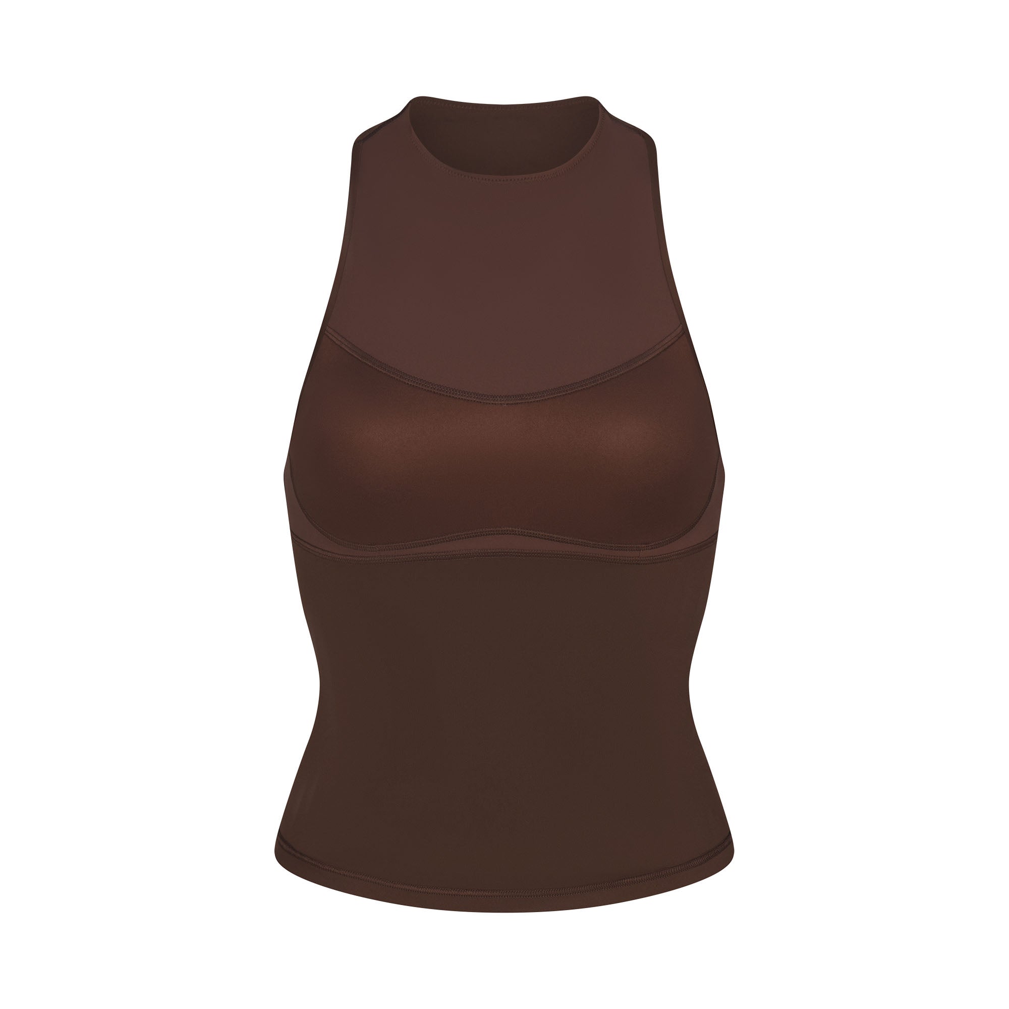 NikeSKIMS MATTE MOCK NECK RACER TANK | DARK SEPIA FLAT ON A WHITE BACKGROUND | FLT