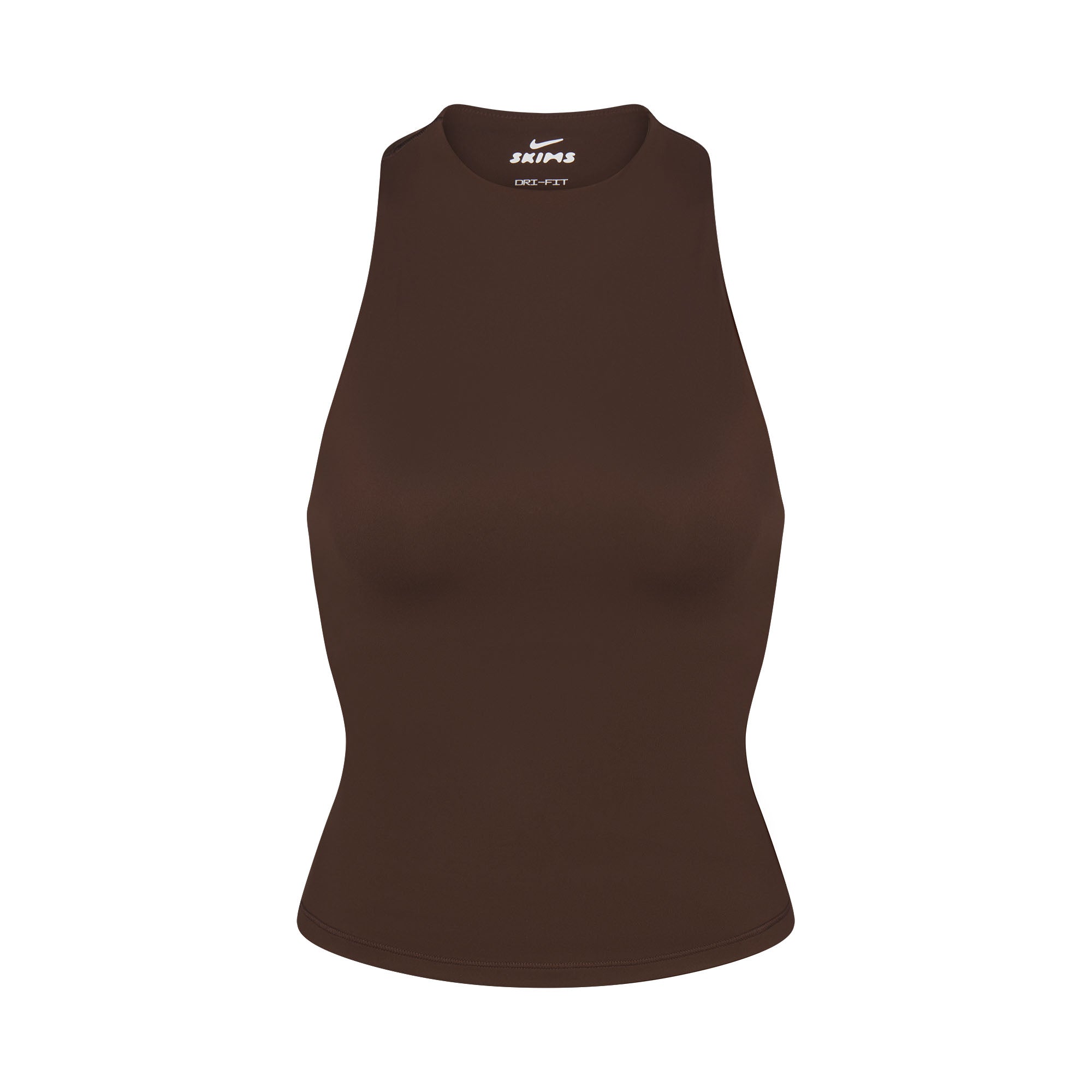 NikeSKIMS MATTE MOCK NECK RACER TANK | DARK SEPIA FLAT ON A WHITE BACKGROUND | FLT
