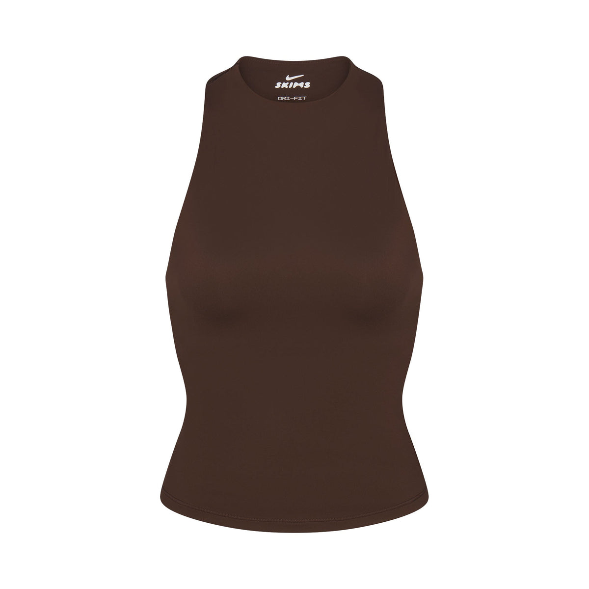 NikeSKIMS MATTE MOCK NECK RACER TANK | DARK SEPIA FLAT ON A WHITE BACKGROUND | FLT