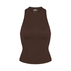 NikeSKIMS MATTE MOCK NECK RACER TANK | DARK SEPIA FLAT ON A WHITE BACKGROUND | FLT