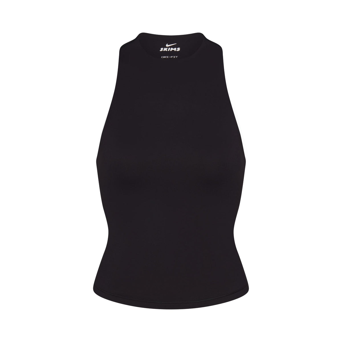 NikeSKIMS MATTE MOCK NECK RACER TANK | OBSIDIAN FLAT ON A WHITE BACKGROUND | FLT
