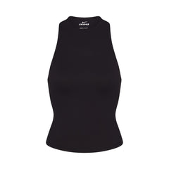 NikeSKIMS MATTE MOCK NECK RACER TANK | OBSIDIAN FLAT ON A WHITE BACKGROUND | FLT