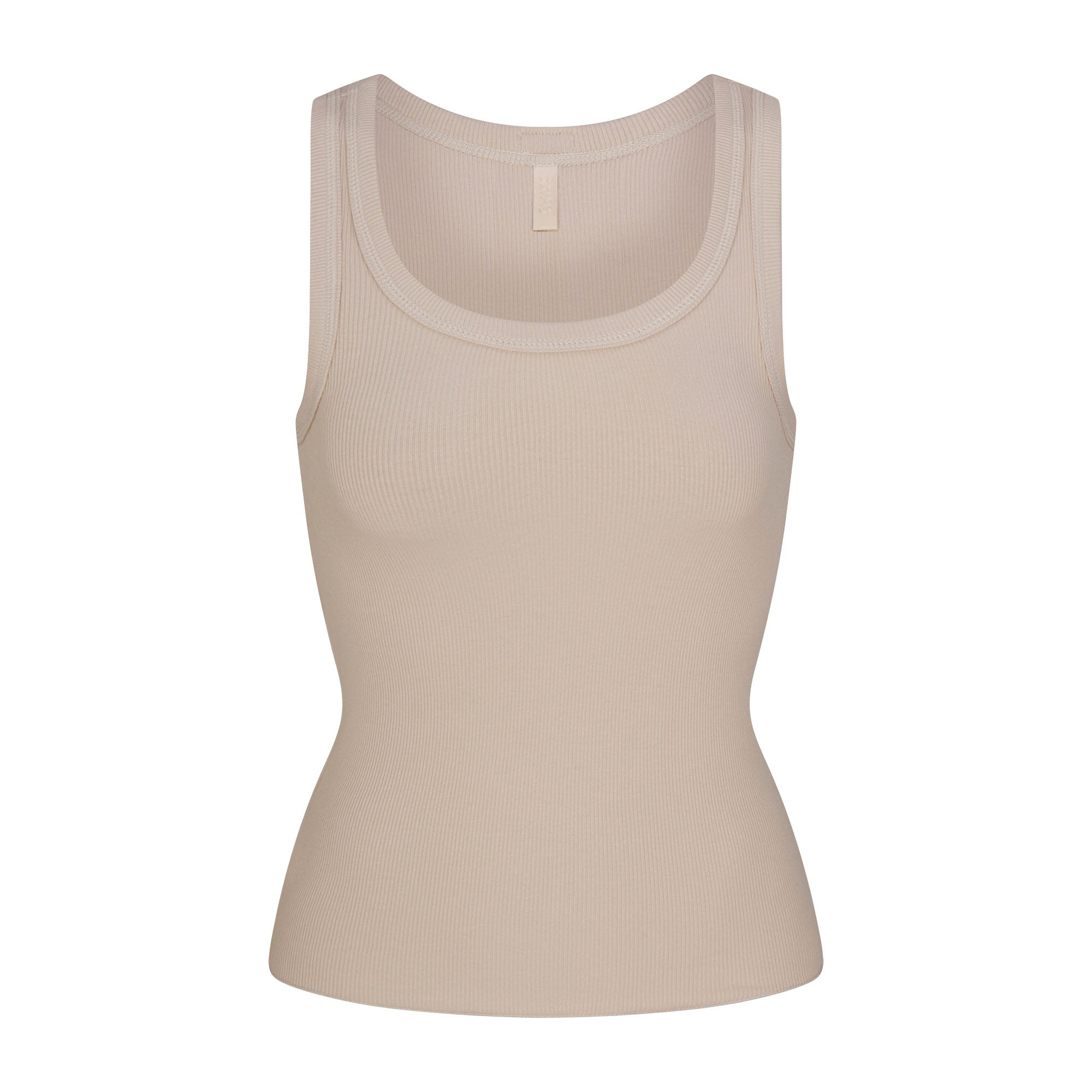 COTTON RIB SCOOP NECK TANK | STONE FLAT ON A WHITE BACKGROUND | FLT