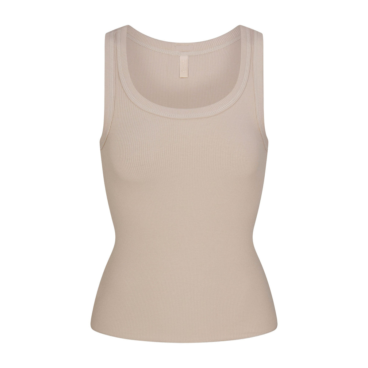 COTTON RIB SCOOP NECK TANK | STONE FLAT ON A WHITE BACKGROUND | FLT